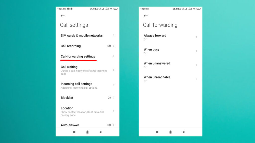 how to disable voicemail on Android phones by enabling the call forwarding option 02