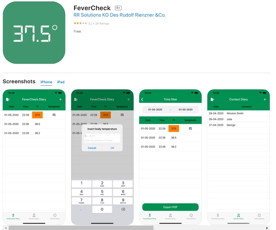 FeverCheck -body temperature app for iPhone