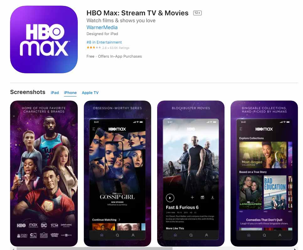 HBO Max - movie tube app for iPhone