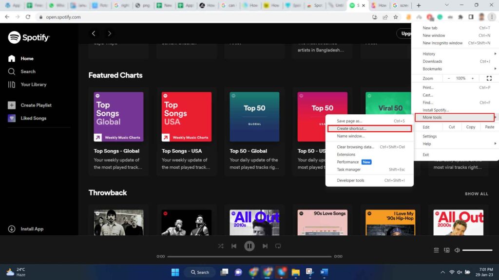 Download the Spotify Web Player as a shortcut