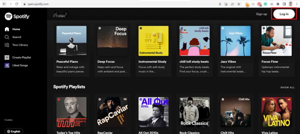 Open the Spotify Web Player on Web Browser